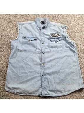 Sturgis Sleeveless Denim Shirt Mens XL Button-Up Graphic Button Up Black Hills